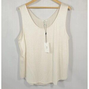 Halston Women's Sz XXXL Striped Tank Blouse Beige Cream Ivory NWT
